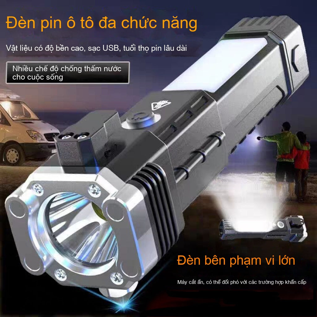 búa đa chức năng 4 trong 1 xe phá cửa sổ máy thoát hiểm búa khẩn cấp ánh sáng mạnh sạc