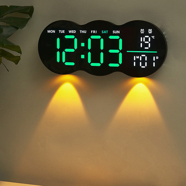Đồng hồ treo tường phòng khách mới đồng hồ điện tử LED kỹ thuật số với ánh sáng đồng hồ báo thức đa