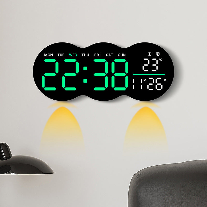 Đồng hồ treo tường phòng khách mới đồng hồ điện tử LED kỹ thuật số với ánh sáng đồng hồ báo thức đa