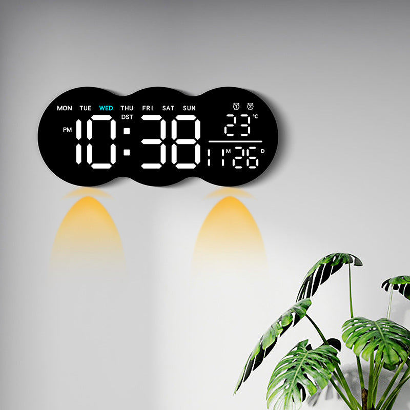 Đồng hồ treo tường phòng khách mới đồng hồ điện tử LED kỹ thuật số với ánh sáng đồng hồ báo thức đa