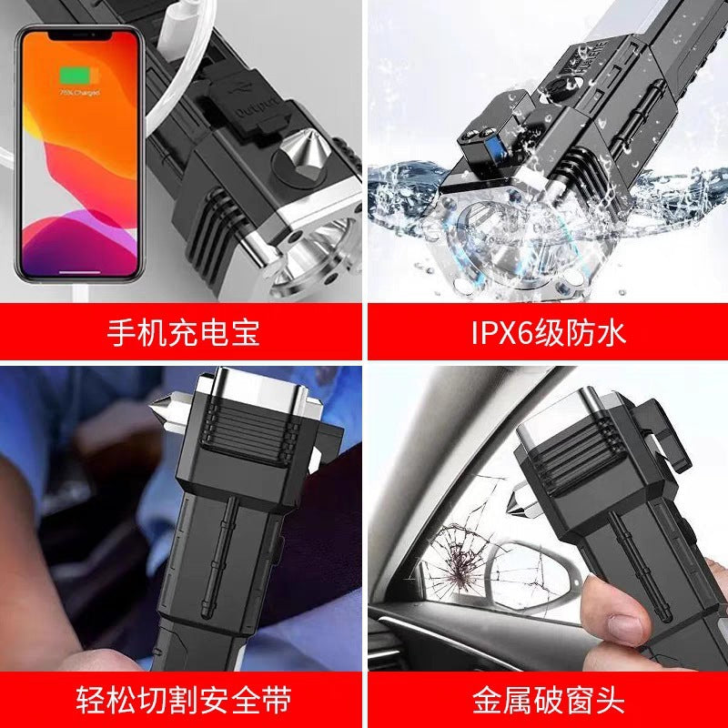 búa đa chức năng 4 trong 1 xe phá cửa sổ máy thoát hiểm búa khẩn cấp ánh sáng mạnh sạc