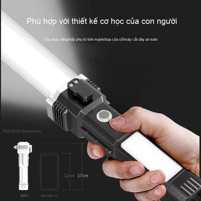 búa đa chức năng 4 trong 1 xe phá cửa sổ máy thoát hiểm búa khẩn cấp ánh sáng mạnh sạc