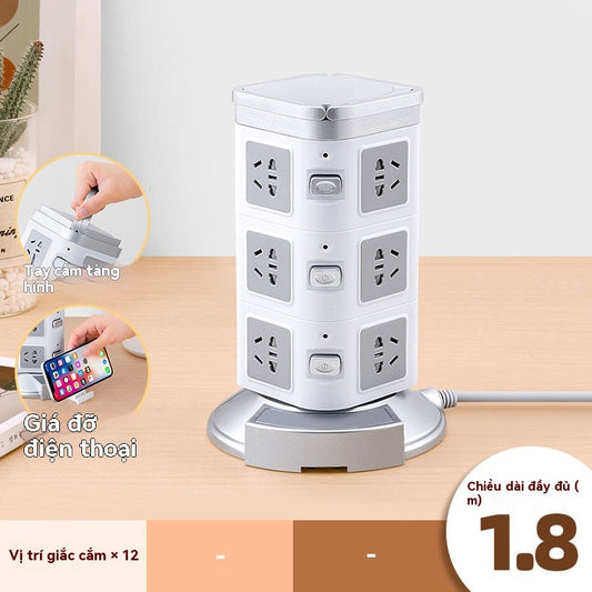 Ổ cắm dọc đa chức năng ổ cắm văn phòng đa lỗ cắm bảng dây đèn ngủ gia đình USB